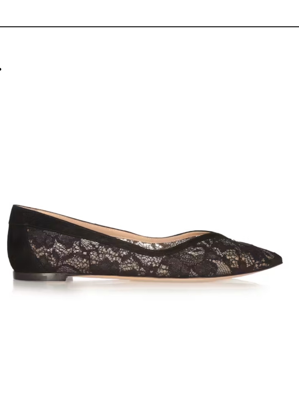Gianvito Rossi black lace pointed-toe flats with delicate suede trim Size 6.5